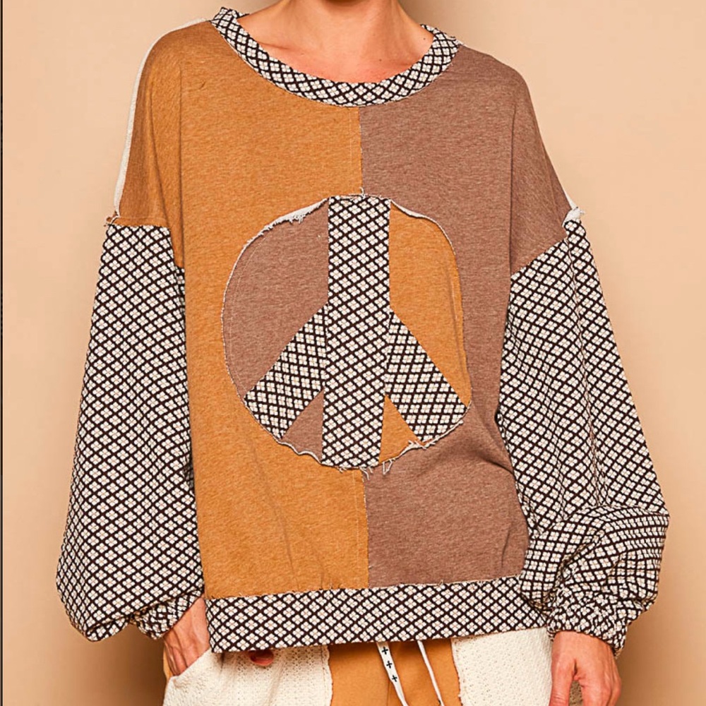 Fiona Patchwork Brown and Tan Women's Top